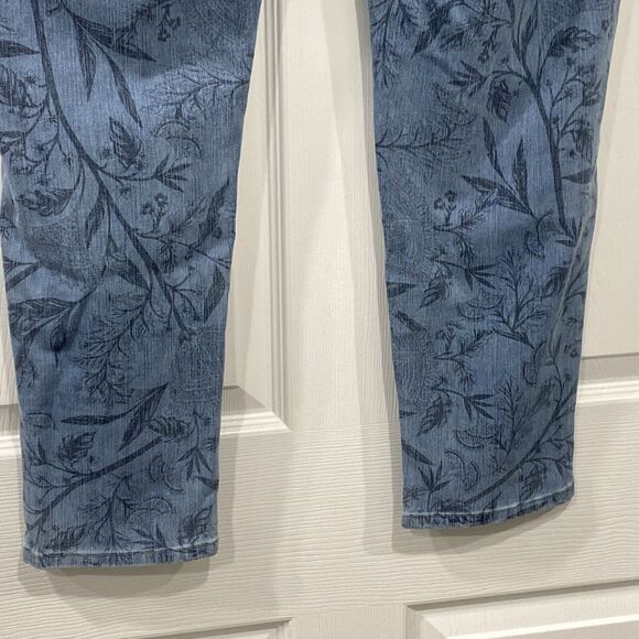 SOFT SURROUNDINGS Pull On Skinny Jeans Womens Size M 10/12 Blue Leaf Print - Picture 7 of 10